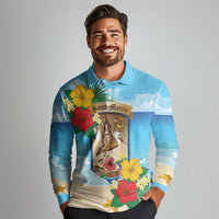 Personalized Collectivity of Saint Martin Long Sleeve Polo Shirt Hibiscus Flowers Tropical Beach - Wonder Print Shop