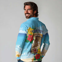 Personalized Collectivity of Saint Martin Long Sleeve Polo Shirt Hibiscus Flowers Tropical Beach - Wonder Print Shop