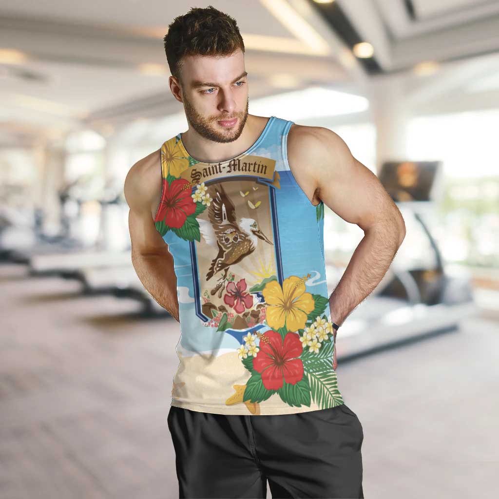 Personalized Collectivity of Saint Martin Men Tank Top Hibiscus Flowers Tropical Beach - Wonder Print Shop