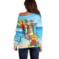 Personalized Collectivity of Saint Martin Off Shoulder Sweater Hibiscus Flowers Tropical Beach - Wonder Print Shop