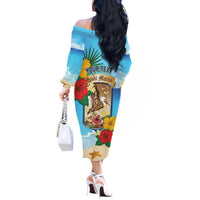 Personalized Collectivity of Saint Martin Off The Shoulder Long Sleeve Dress Hibiscus Flowers Tropical Beach - Wonder Print Shop