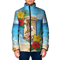 Personalized Collectivity of Saint Martin Padded Jacket Hibiscus Flowers Tropical Beach - Wonder Print Shop