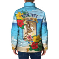 Personalized Collectivity of Saint Martin Padded Jacket Hibiscus Flowers Tropical Beach - Wonder Print Shop