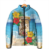 Personalized Collectivity of Saint Martin Padded Jacket Hibiscus Flowers Tropical Beach - Wonder Print Shop