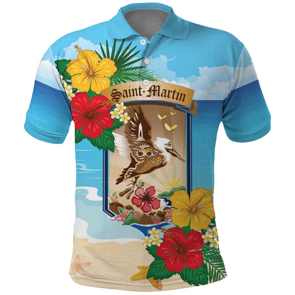 Personalized Collectivity of Saint Martin Polo Shirt Hibiscus Flowers Tropical Beach - Wonder Print Shop
