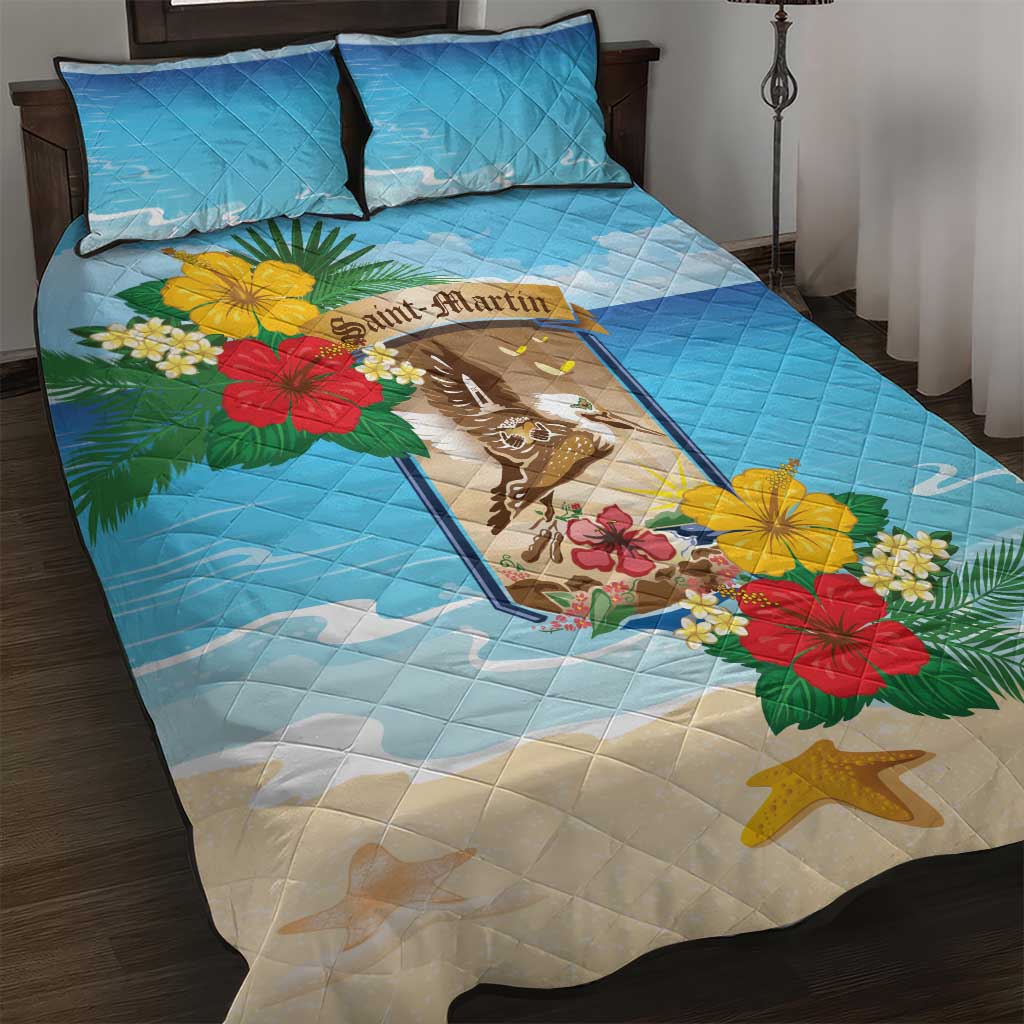 Collectivity of Saint Martin Quilt Bed Set Hibiscus Flowers Tropical Beach - Wonder Print Shop