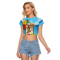 Personalized Collectivity of Saint Martin Raglan Cropped T Shirt Hibiscus Flowers Tropical Beach - Wonder Print Shop