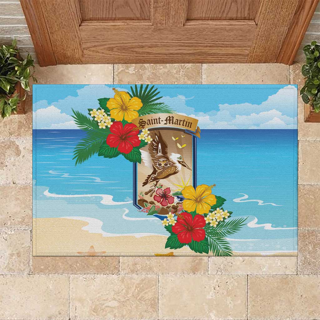 Collectivity of Saint Martin Rubber Doormat Hibiscus Flowers Tropical Beach - Wonder Print Shop