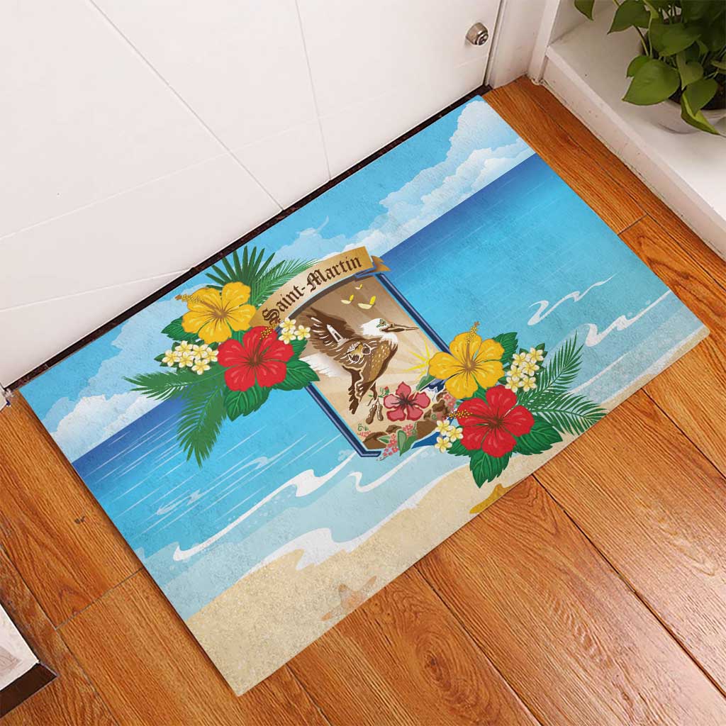 Collectivity of Saint Martin Rubber Doormat Hibiscus Flowers Tropical Beach - Wonder Print Shop
