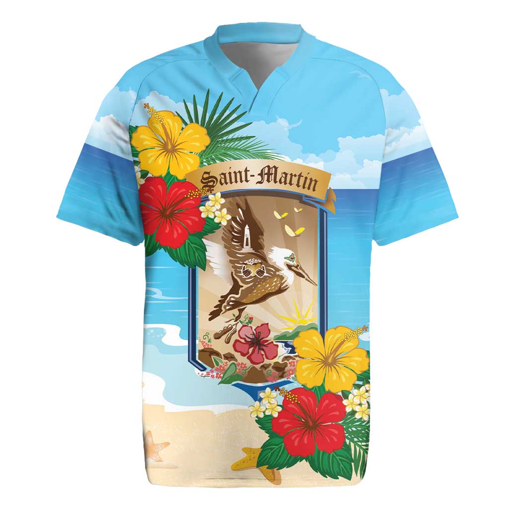 Personalized Collectivity of Saint Martin Rugby Jersey Hibiscus Flowers Tropical Beach - Wonder Print Shop