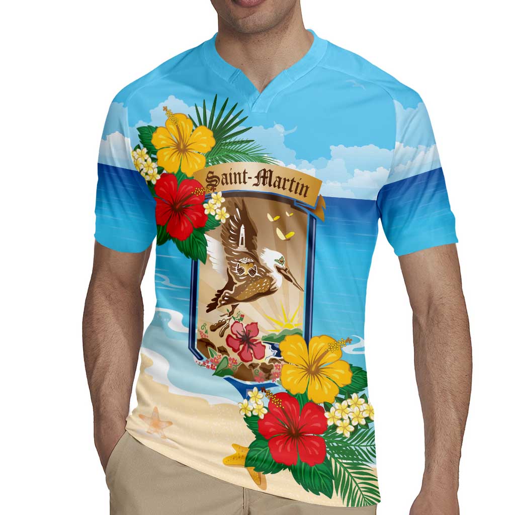 Personalized Collectivity of Saint Martin Rugby Jersey Hibiscus Flowers Tropical Beach - Wonder Print Shop