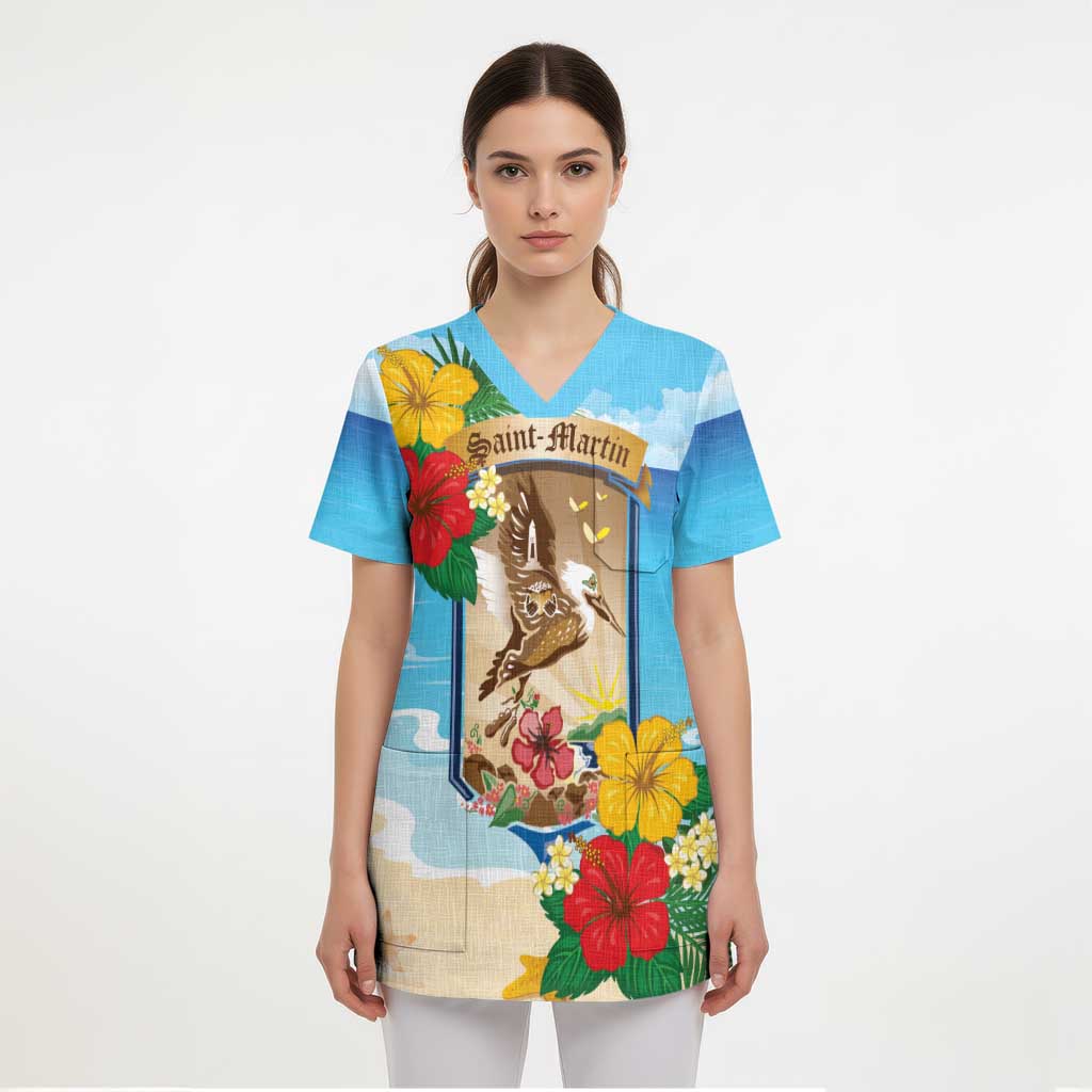Personalized Collectivity of Saint Martin Scrub Top Hibiscus Flowers Tropical Beach - Wonder Print Shop