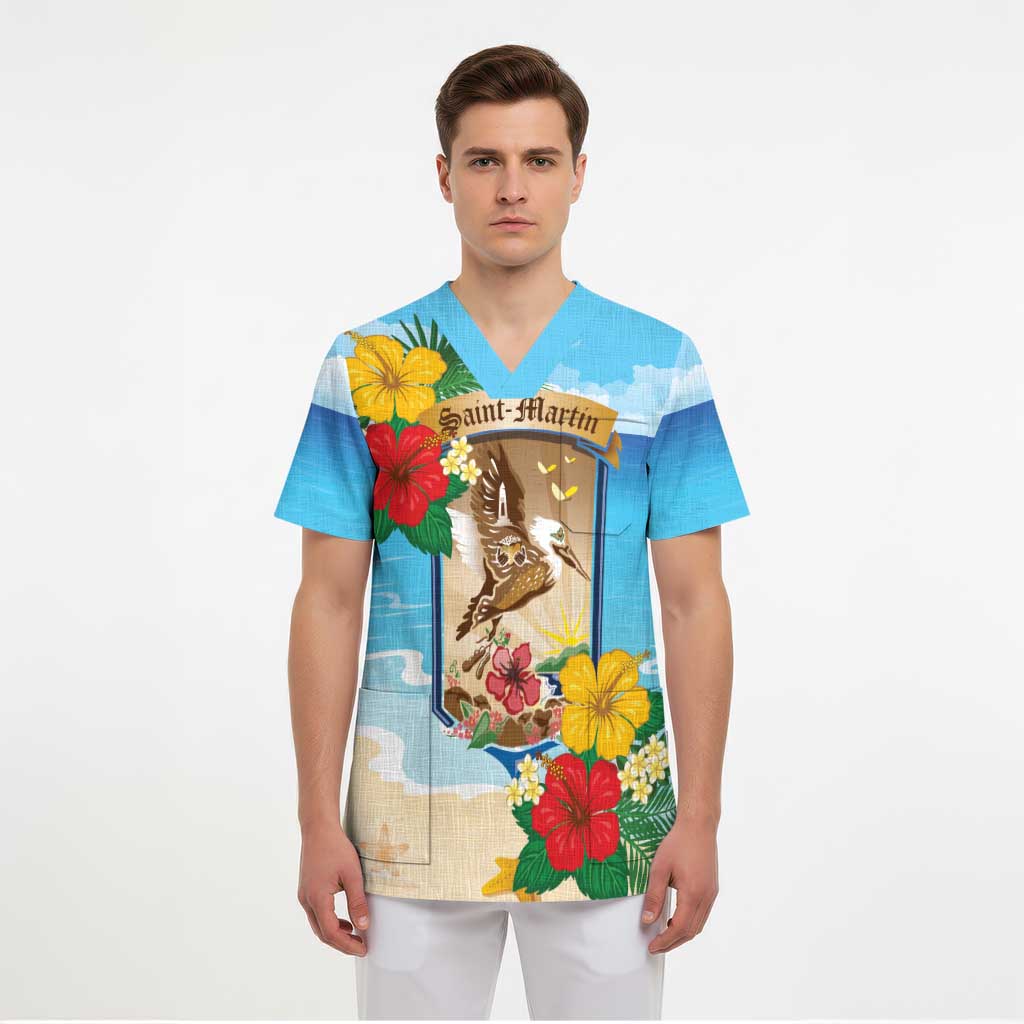 Personalized Collectivity of Saint Martin Scrub Top Hibiscus Flowers Tropical Beach - Wonder Print Shop
