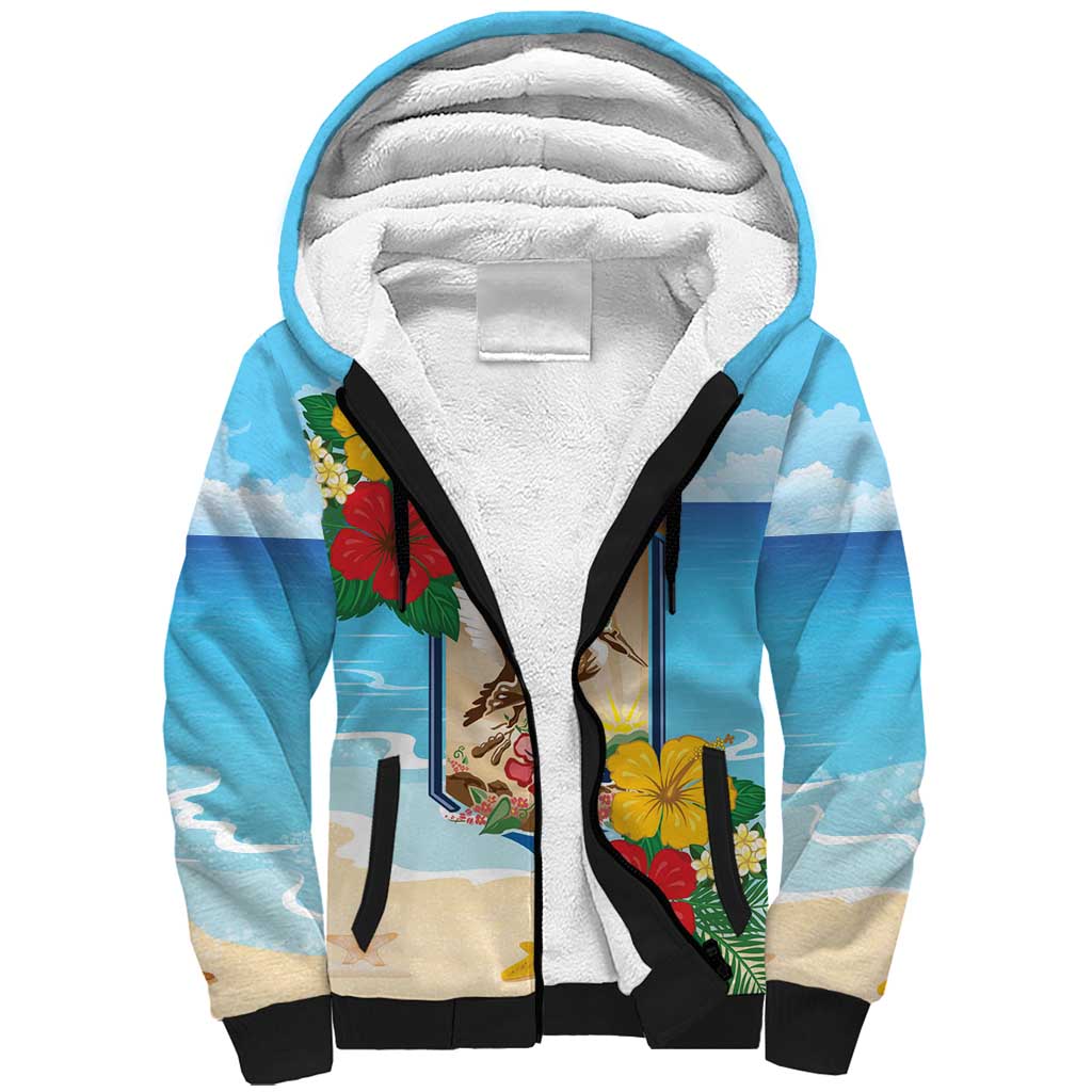 Personalized Collectivity of Saint Martin Sherpa Hoodie Hibiscus Flowers Tropical Beach - Wonder Print Shop