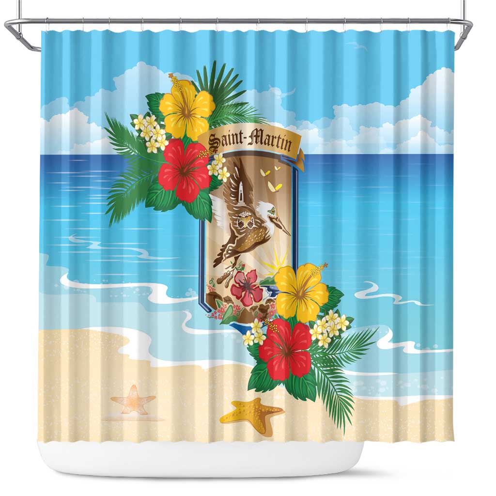 Collectivity of Saint Martin Shower Curtain Hibiscus Flowers Tropical Beach - Wonder Print Shop