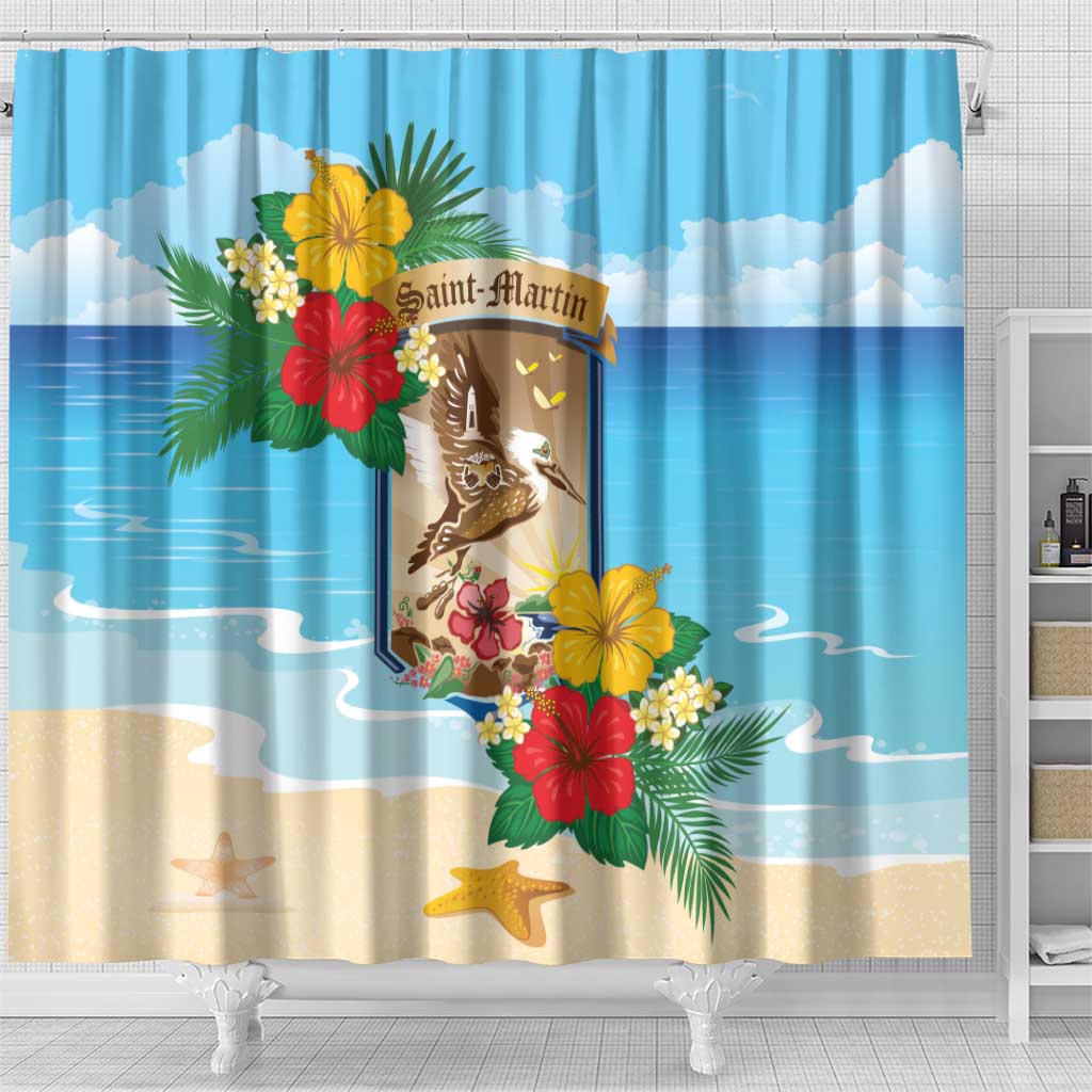 Collectivity of Saint Martin Shower Curtain Hibiscus Flowers Tropical Beach - Wonder Print Shop