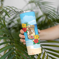 Personalized Collectivity of Saint Martin Skinny Tumbler Hibiscus Flowers Tropical Beach - Wonder Print Shop