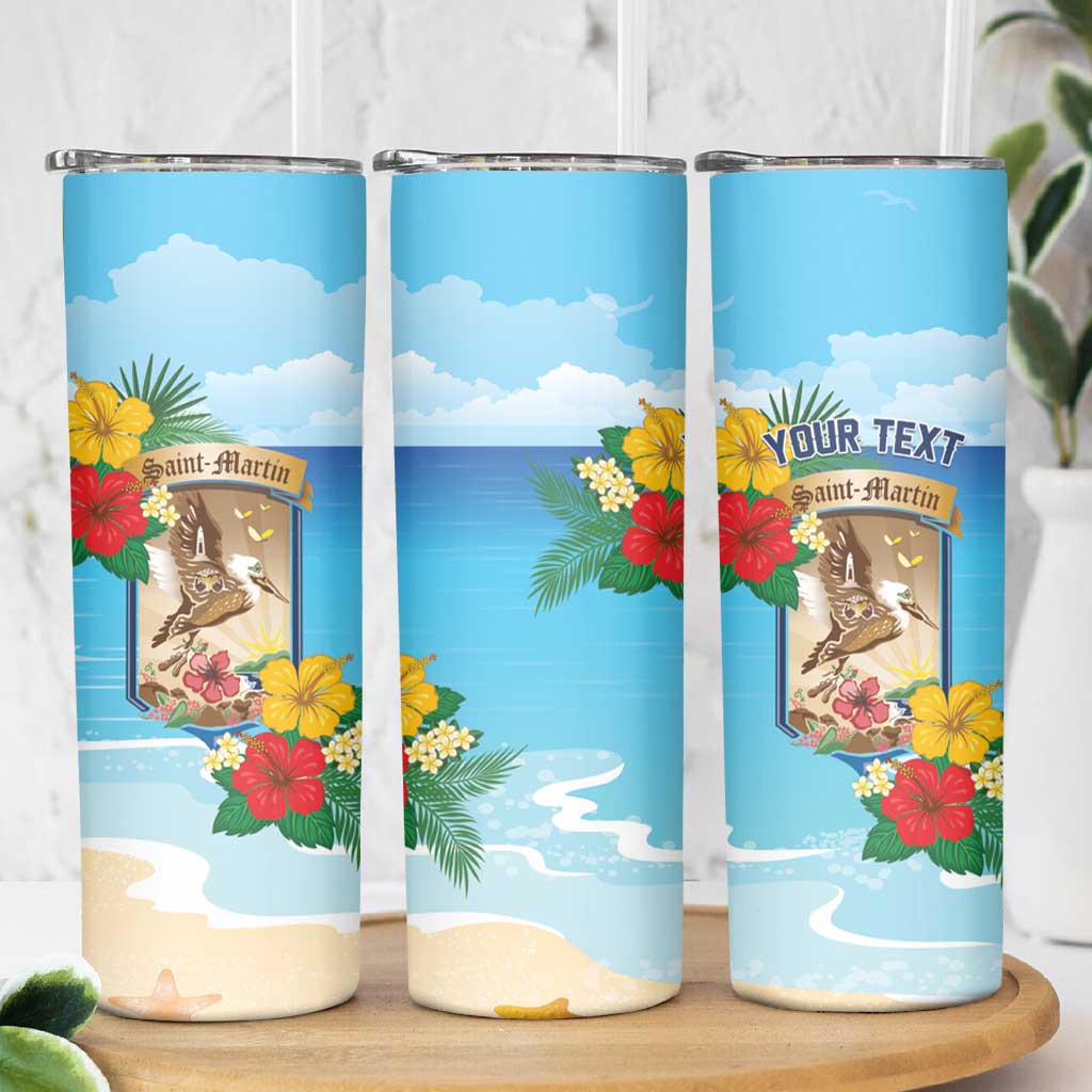 Personalized Collectivity of Saint Martin Skinny Tumbler Hibiscus Flowers Tropical Beach - Wonder Print Shop