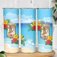 Personalized Collectivity of Saint Martin Skinny Tumbler Hibiscus Flowers Tropical Beach - Wonder Print Shop