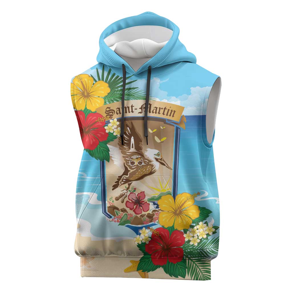 Personalized Collectivity of Saint Martin Sleeveless Hoodie Hibiscus Flowers Tropical Beach - Wonder Print Shop