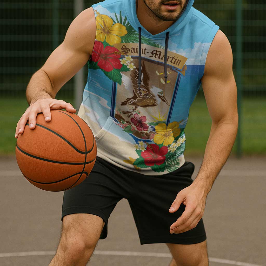 Personalized Collectivity of Saint Martin Sleeveless Hoodie Hibiscus Flowers Tropical Beach - Wonder Print Shop