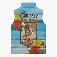 Personalized Collectivity of Saint Martin Sleeveless Puffer Jacket Hibiscus Flowers Tropical Beach - Wonder Print Shop