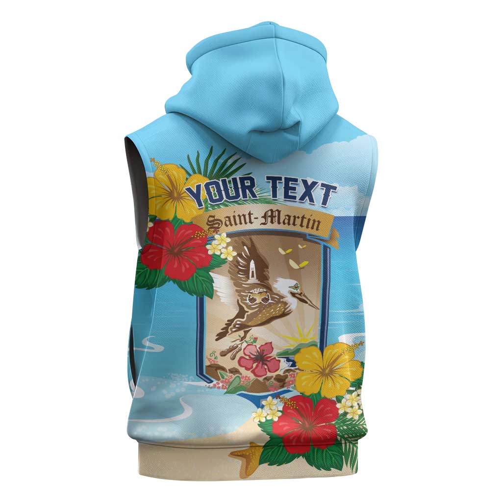 Personalized Collectivity of Saint Martin Sleeveless Zip Hoodie Hibiscus Flowers Tropical Beach - Wonder Print Shop