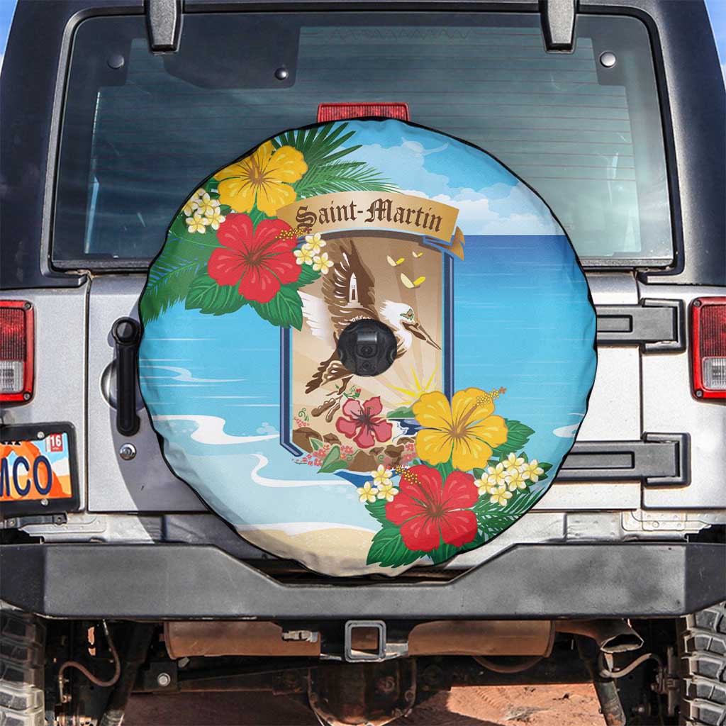 Collectivity of Saint Martin Spare Tire Cover Hibiscus Flowers Tropical Beach - Wonder Print Shop