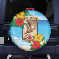 Collectivity of Saint Martin Spare Tire Cover Hibiscus Flowers Tropical Beach - Wonder Print Shop