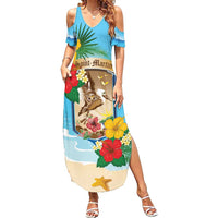 Personalized Collectivity of Saint Martin Summer Maxi Dress Hibiscus Flowers Tropical Beach - Wonder Print Shop