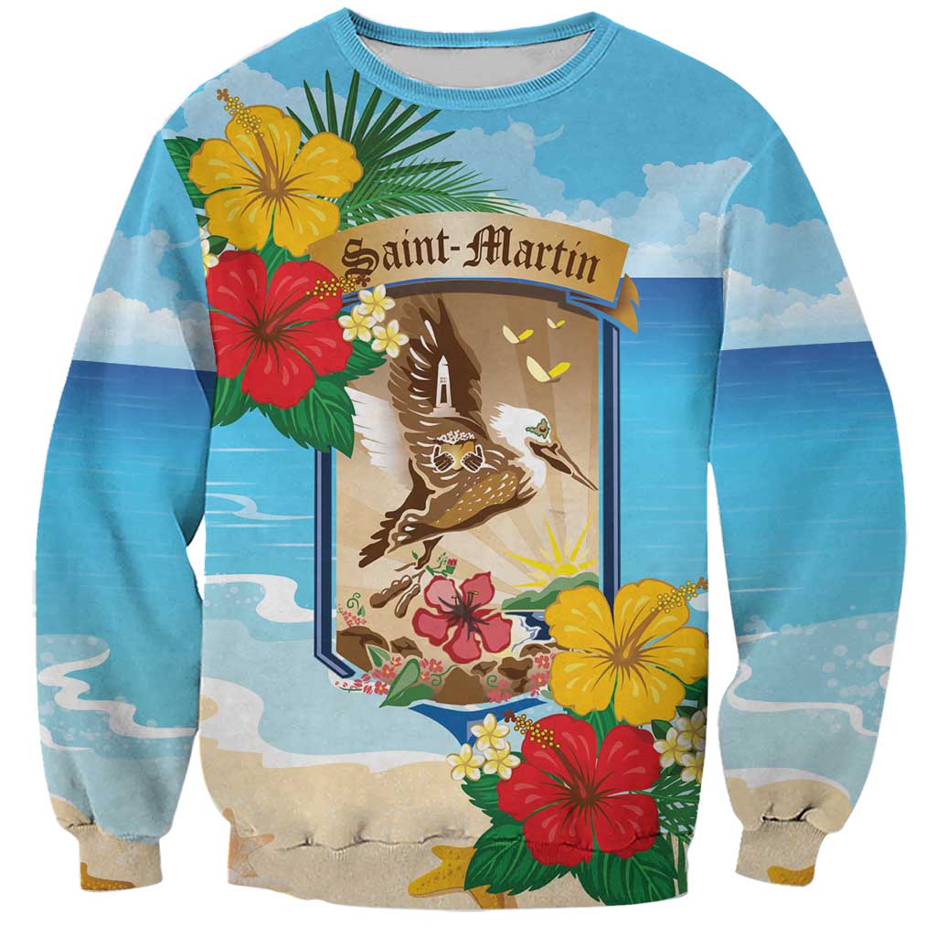 Personalized Collectivity of Saint Martin Sweatshirt Hibiscus Flowers Tropical Beach - Wonder Print Shop