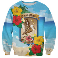 Personalized Collectivity of Saint Martin Sweatshirt Hibiscus Flowers Tropical Beach - Wonder Print Shop