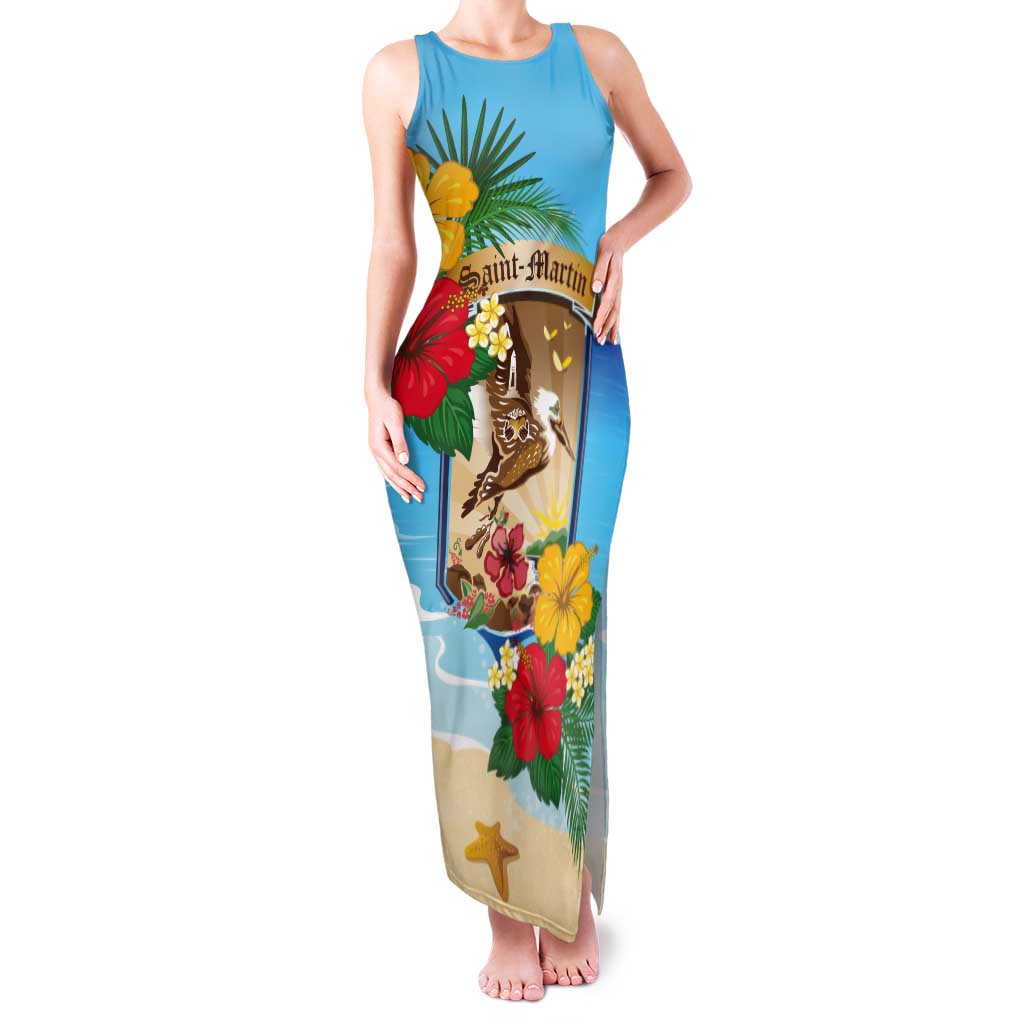 Personalized Collectivity of Saint Martin Tank Maxi Dress Hibiscus Flowers Tropical Beach - Wonder Print Shop