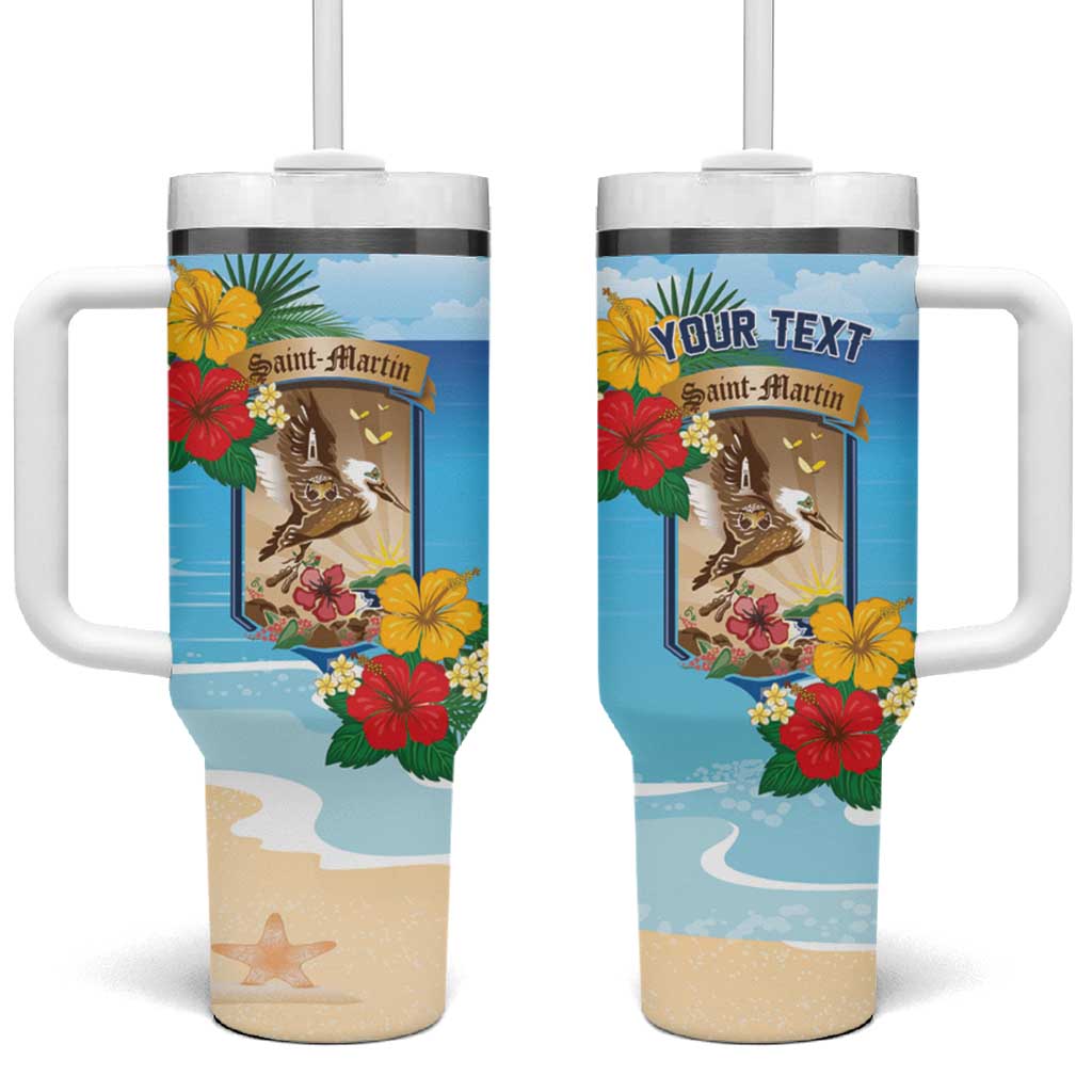 Personalized Collectivity of Saint Martin Tumbler With Handle Hibiscus Flowers Tropical Beach - Wonder Print Shop