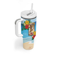 Personalized Collectivity of Saint Martin Tumbler With Handle Hibiscus Flowers Tropical Beach - Wonder Print Shop