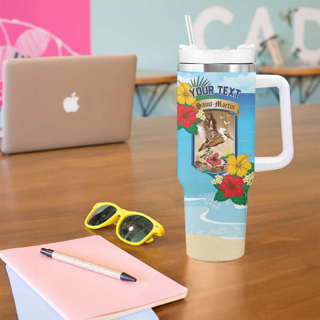 Personalized Collectivity of Saint Martin Tumbler With Handle Hibiscus Flowers Tropical Beach - Wonder Print Shop