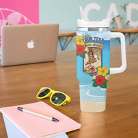 Personalized Collectivity of Saint Martin Tumbler With Handle Hibiscus Flowers Tropical Beach - Wonder Print Shop
