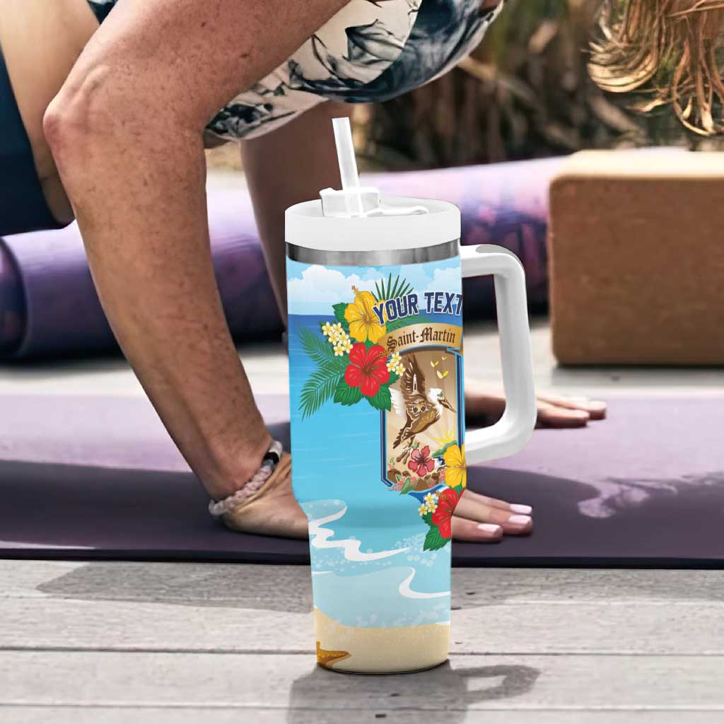 Personalized Collectivity of Saint Martin Tumbler With Handle Hibiscus Flowers Tropical Beach - Wonder Print Shop