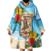 Personalized Collectivity of Saint Martin Wearable Blanket Hoodie Hibiscus Flowers Tropical Beach - Wonder Print Shop