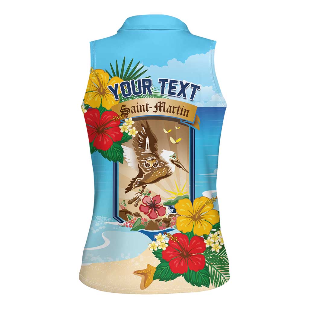 Personalized Collectivity of Saint Martin Women Sleeveless Polo Shirt Hibiscus Flowers Tropical Beach - Wonder Print Shop