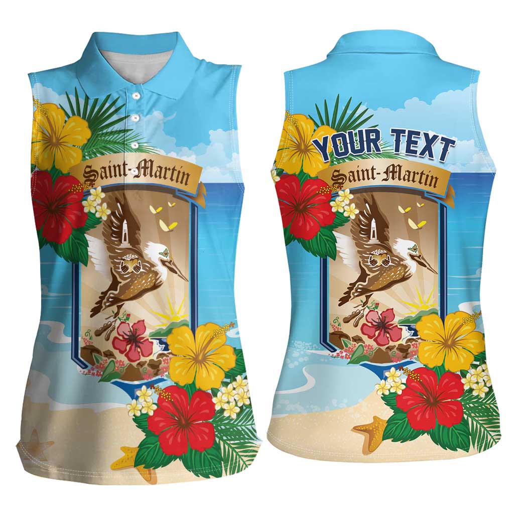 Personalized Collectivity of Saint Martin Women Sleeveless Polo Shirt Hibiscus Flowers Tropical Beach - Wonder Print Shop