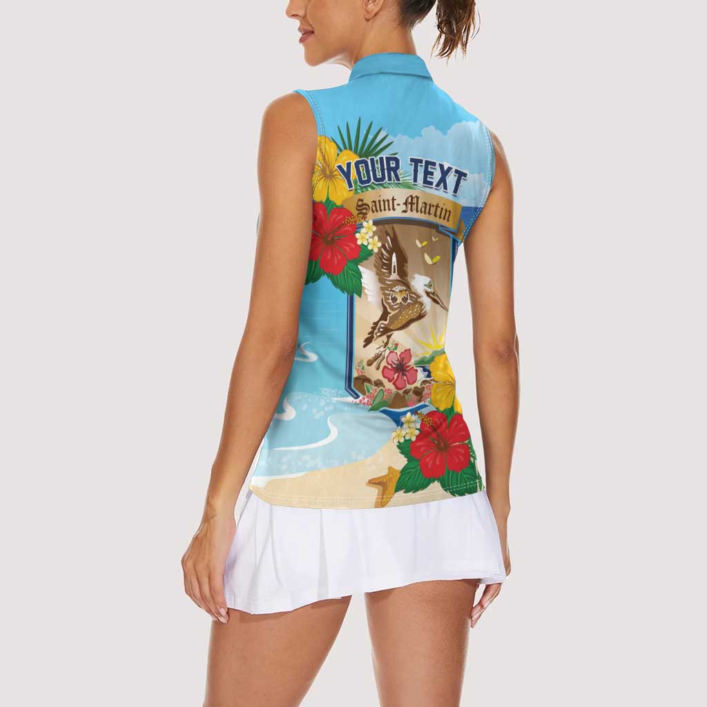 Personalized Collectivity of Saint Martin Women Sleeveless Polo Shirt Hibiscus Flowers Tropical Beach - Wonder Print Shop