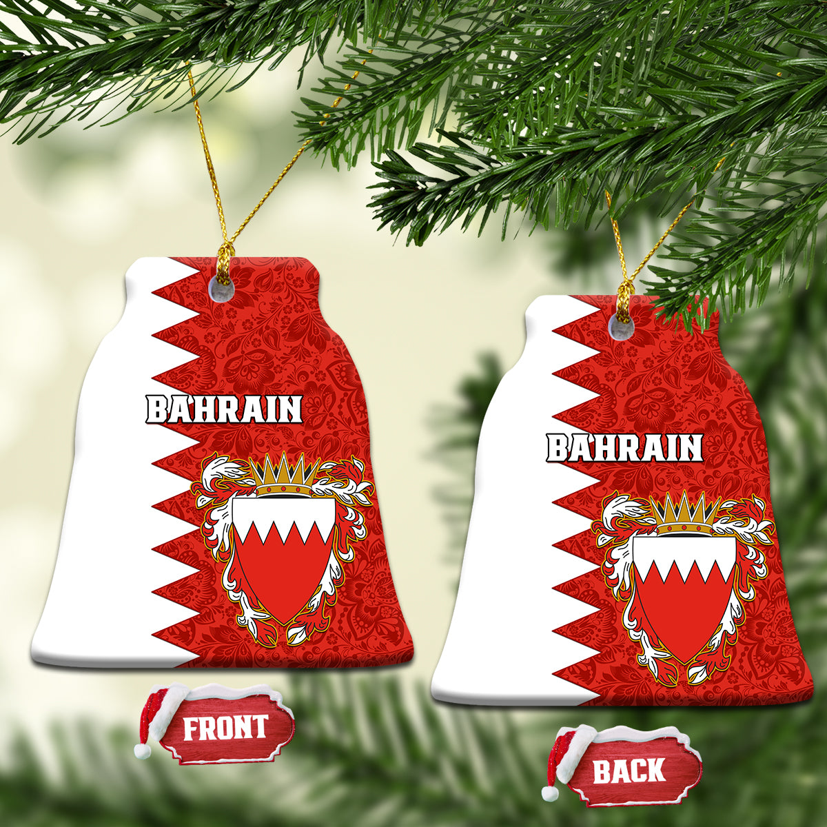 Bahrain Independence Day Ceramic Ornament Bahrayn Coat Of Arms Floral Pattern - Wonder Print Shop