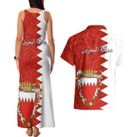 Bahrain Independence Day Couples Matching Tank Maxi Dress and Hawaiian Shirt Bahrayn Coat Of Arms Floral Pattern - Wonder Print Shop
