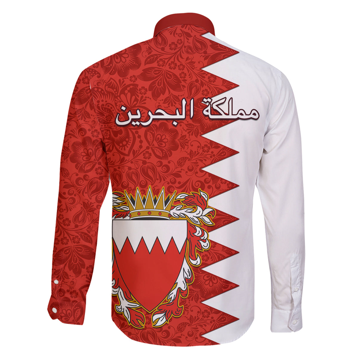 Bahrain Independence Day Family Matching Long Sleeve Bodycon Dress and Hawaiian Shirt Bahrayn Coat Of Arms Floral Pattern - Wonder Print Shop