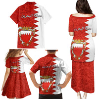 Bahrain Independence Day Family Matching Puletasi Dress and Hawaiian Shirt Bahrayn Coat Of Arms Floral Pattern - Wonder Print Shop