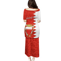 Bahrain Independence Day Family Matching Puletasi Dress and Hawaiian Shirt Bahrayn Coat Of Arms Floral Pattern - Wonder Print Shop