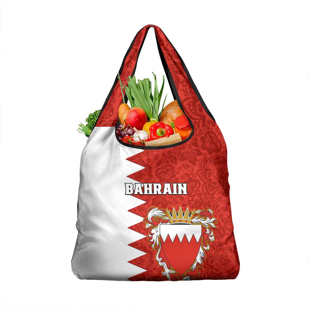 Bahrain Independence Day Grocery Bag Bahrayn Coat Of Arms Floral Pattern