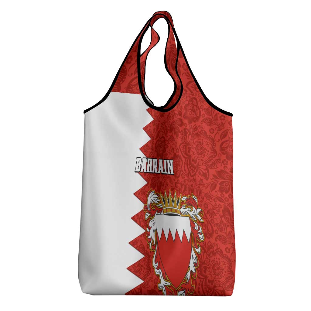 Bahrain Independence Day Grocery Bag Bahrayn Coat Of Arms Floral Pattern