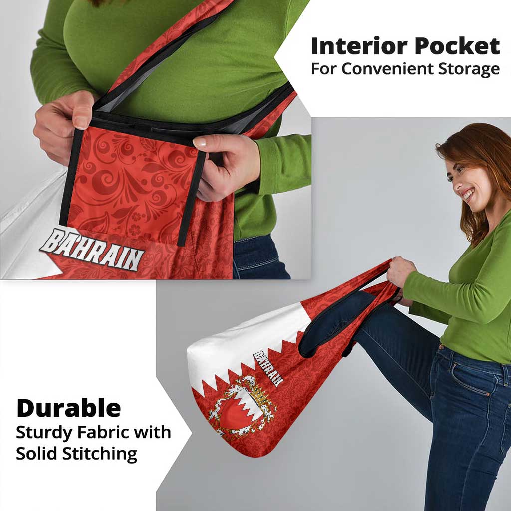 Bahrain Independence Day Grocery Bag Bahrayn Coat Of Arms Floral Pattern